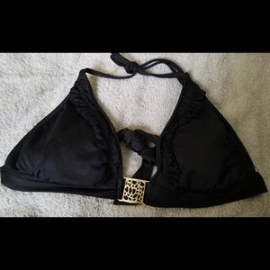 3/$25 Black bikini top with ruffle & gold details